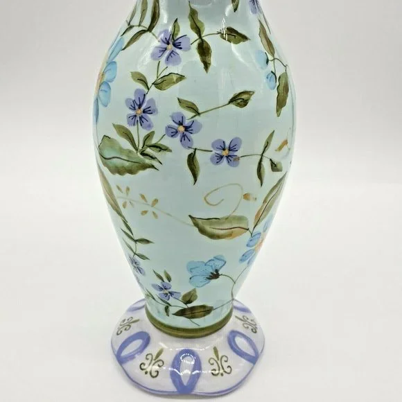 Capriware 11" Vase Hand Painted Collectable Blue Purple Floral Country Accent - Picture 9 of 11